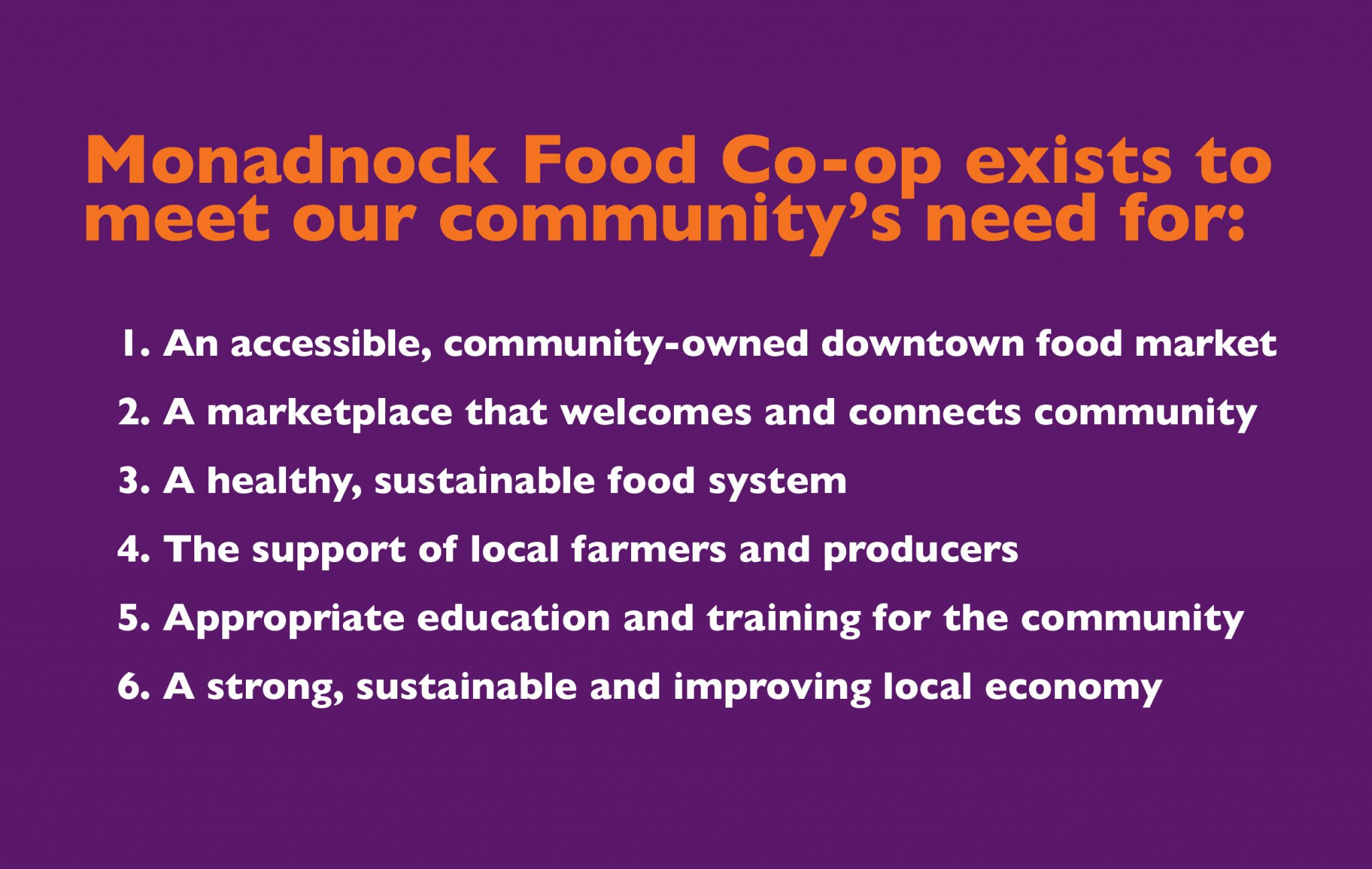Our Coop Mission Monadnock Food Coop